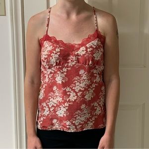 🌷3 for $25🌷Old Navy, US M, Red & White Floral Lace Trim Silk Camisole